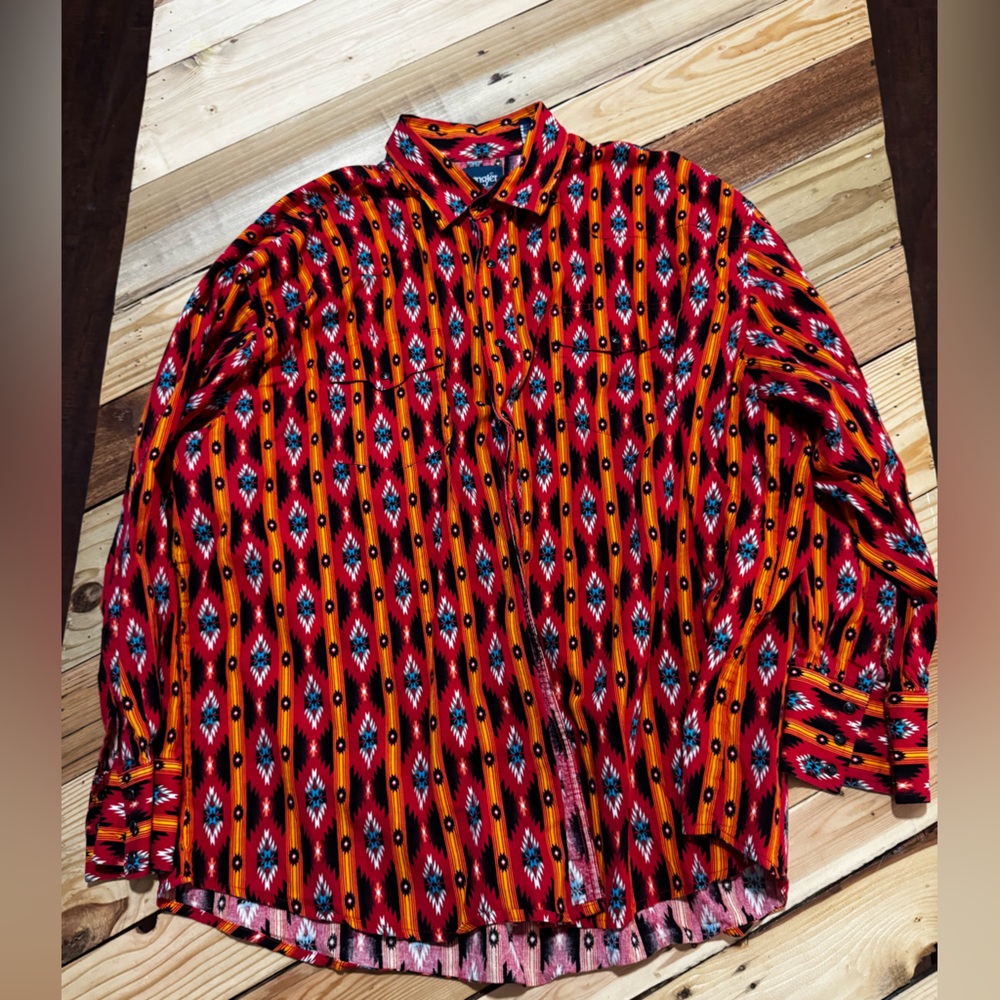 Wrangler Red & Orange Patterned Western Button-Up Shirt